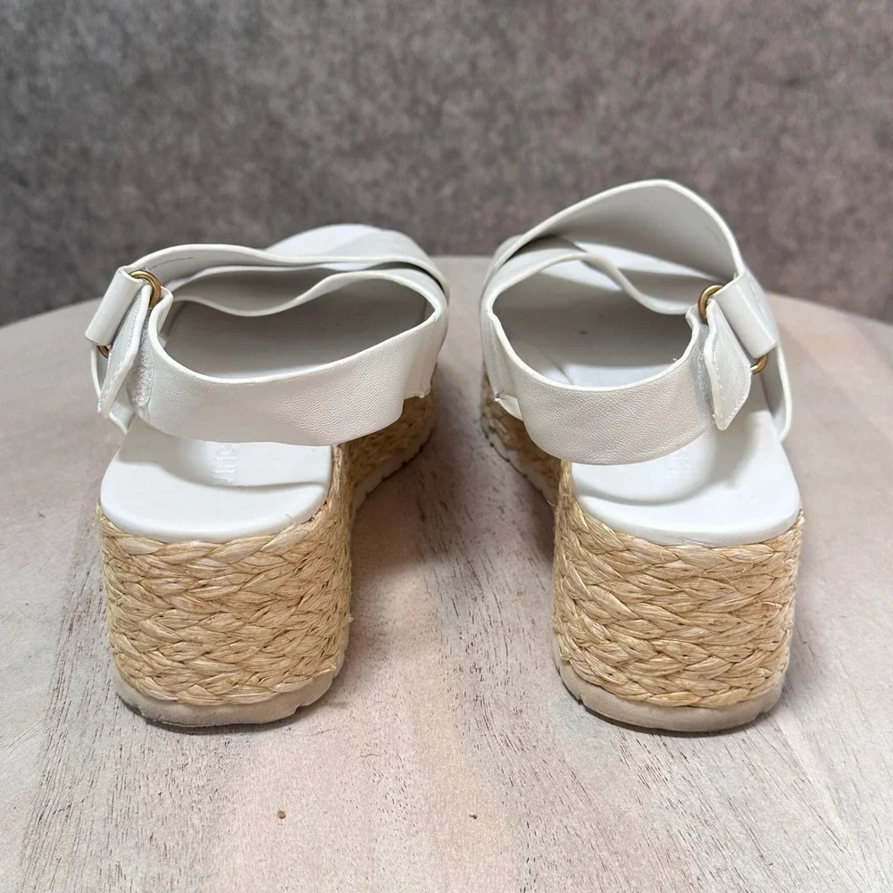 Vince Womens White Leather Platform Espadrille Sandals Slingback Size 7M EUR 37